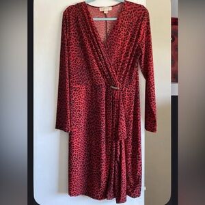 Michael Kors Red Animal Print Long Sleeve Dress